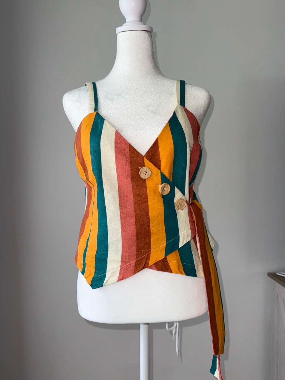 Lush Striped Wrap Crop Top Women’s Size S Linen Blend
